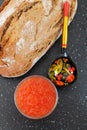 Traditional russian food. Red caviar and fresh baked bread. Royalty Free Stock Photo