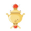 Vector Traditional Russian gold samovar with teapot icon in flat style isolated on white background Royalty Free Stock Photo