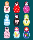 Traditional russian matryoshka toy nesting doll vector illustration. Royalty Free Stock Photo