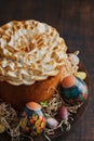 Traditional Russian Orthodox Easter bread the kulich on dark rustic background. Copy Space Royalty Free Stock Photo