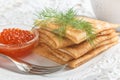 Traditional Russian pancakes blini with salmon caviar Royalty Free Stock Photo