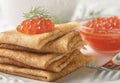 Traditional Russian pancakes blini with salmon caviar Royalty Free Stock Photo