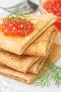 Traditional Russian pancakes blini with salmon caviar Royalty Free Stock Photo