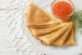 Traditional Russian pancakes blini with salmon caviar Royalty Free Stock Photo