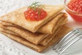 Traditional Russian pancakes blini with salmon caviar Royalty Free Stock Photo