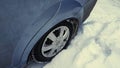 Car wheel stalled in the snow