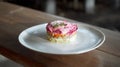 Traditional Russian salad with beetroot and herring vegetables, lying on a wooden table in a white plate Royalty Free Stock Photo