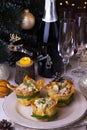 Traditional Russian Salad Olivier on Christmas prepared table Royalty Free Stock Photo