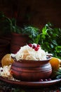 Traditional Russian sauerkraut with pickled apples and cranberri