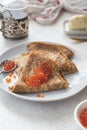 Traditional russian shrovetide crepes with caviar