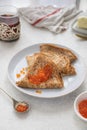 Traditional russian shrovetide crepes with caviar