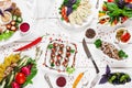 Traditional russian tableful, food variety Royalty Free Stock Photo