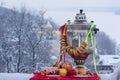 Traditional russian tea with samovar and apples