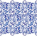 Traditional Russian vector seamless pattern in gzhel style. Can be used for banner, card, poster, invitation, label etc. Royalty Free Stock Photo