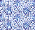 Traditional russian vector seamless pattern in Gzhel style.Hand drawn tracery.Pastiche of famous blue ornament painting