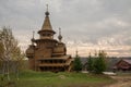 The traditional russian wooden church in the ancient Russia. Royalty Free Stock Photo