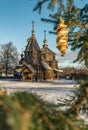 Traditional Russian wooden church of the Resurrection from village of Patakino. Royalty Free Stock Photo