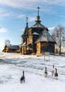 Traditional Russian wooden church of the Resurrection from village of Patakino. Royalty Free Stock Photo