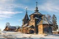 Traditional Russian wooden church of the Resurrection from village of Patakino. Royalty Free Stock Photo