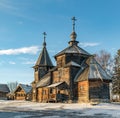 Traditional Russian wooden church of the Resurrection from village of Patakino. Royalty Free Stock Photo