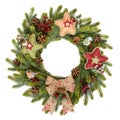 Traditional rustic Christmas wreath on white background Royalty Free Stock Photo