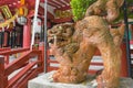 A traditional Ryukyuan cultural artifact and decoration guardian lions at Naminoue Shrine, Okinawa, Japan. Royalty Free Stock Photo