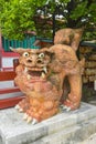 A traditional Ryukyuan cultural artifact and decoration guardian lions at Naminoue Shrine, Okinawa, Japan. Royalty Free Stock Photo