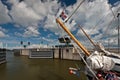 Traditional sail ship leaving a sluice Royalty Free Stock Photo