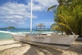 Traditional sailboat on Bora Bora beach Royalty Free Stock Photo