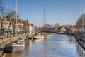 Traditional sailing boats at the quay in Dokkum Royalty Free Stock Photo