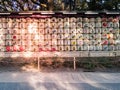 Traditional sake barrels wrapped in straw at Meiji Shrine in Shibuya, Tokyo, Japan. Royalty Free Stock Photo