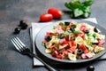 Traditional salad with pasta farfalle, ham, pepper and herbs Royalty Free Stock Photo