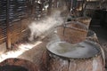 Traditional salt making by boiling underground salt water from natural rocksalt pond,Nan province, Thailand