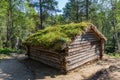 Traditional Sami loghouse with green roof in Lapland Scandinavia Royalty Free Stock Photo