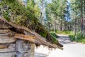 Traditional Sami loghouse with green roof in Lapland Scandinavia Royalty Free Stock Photo