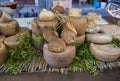 Traditional Sardinian cheese called `Su Callu` matured inside the stomach of the little calf and fresh milk .Behind it is the trad
