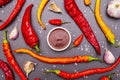 Traditional sauce Sriracha with ingredients Royalty Free Stock Photo