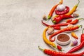 Traditional sauce Sriracha with ingredients Royalty Free Stock Photo