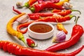 Traditional sauce Sriracha with ingredients Royalty Free Stock Photo