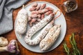 Traditional sausage with white mold. Dried pork salami on plate