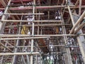 Traditional scaffold made from bamboo for the construction of a big roof Royalty Free Stock Photo