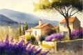 Traditional scene from the Provence region South of France watercolor painting watercolour Royalty Free Stock Photo