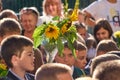 Traditional school day of knowledge. Solemn Line in the courtyard of the school