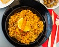 Paella in frying pan Royalty Free Stock Photo