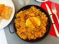 Paella in frying pan Royalty Free Stock Photo