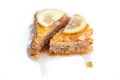 Traditional Serbian homemade Baklava with walnuts and lemon slices