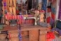 Traditional sewing machine and colorful blankets, Panajachel market, Guatemala Royalty Free Stock Photo