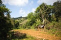 Traditional shack and field in the rural mountain region around Royalty Free Stock Photo