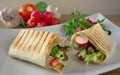Traditional shawarma wrap with chicken and vegetables