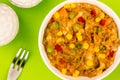 Traditional Shepherd`s Pie And Vegetables Served In A Bowl